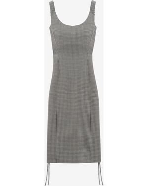McQueen Corset Lace Gingham Check Pencil Dress - Gray