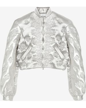 McQueen Rose Quilted Cropped Bomber Jacket - White