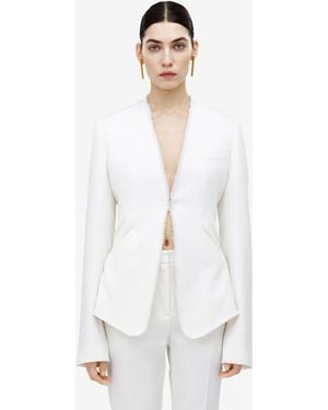 McQueen Anzug-Jacke Mit Unbearbeitetem Saum - Weiß