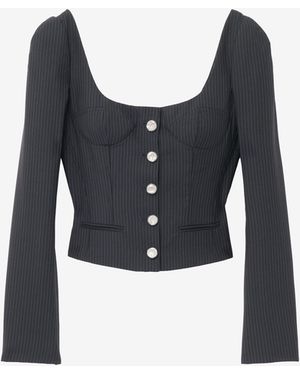 McQueen Pinstriped Fitted Jacket - Blue