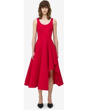 McQueen Asymmetric Drape Dress - Red