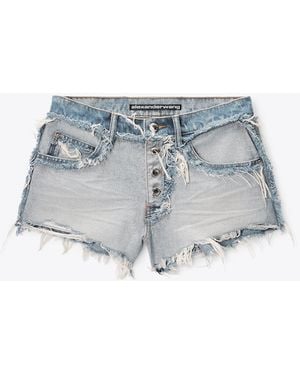 Alexander Wang Mid-Rise Inverted Denim Shorts With Embossed Logo - Blue