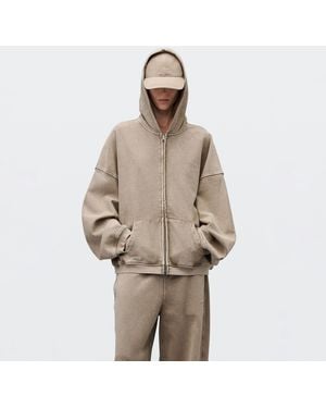 Alexander Wang All-Over Crystal Oversized Zip Up Hoodie - Natural