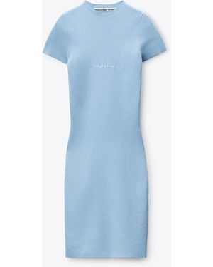 Alexander Wang Ss Crewneck Mini Dress W/ Jacquard Logo - Blue