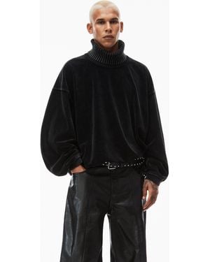 Alexander Wang Rib Trim Turtleneck In Velour - Black