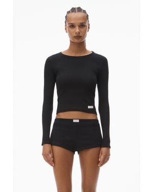 Alexander Wang Crystal Hotfix Long Sleeve Crewneck Tee - Black