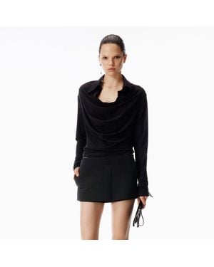 Alexander Wang Cowl Placket Long Sleeve Top - Black