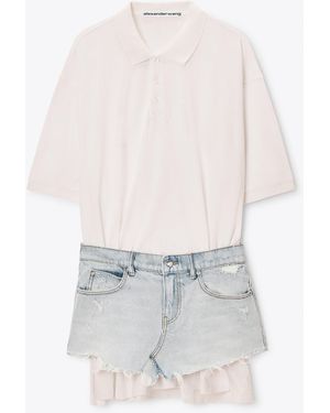 Alexander Wang Layered Polo Mini Dress With Reconstructed Denim Skirt - White