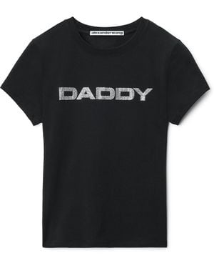 Alexander Wang Crystal Hotfix Graphic Fitted Short Sleeve Tee - Black