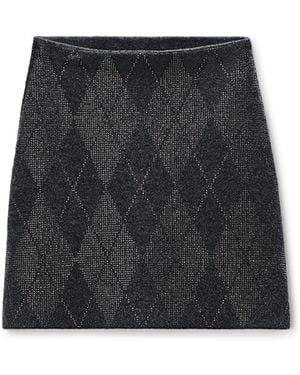 Alexander Wang Crystal Hotfix Argyle Wool-Blend Tennis Skirt - Black