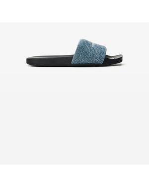 Alexander Wang Crystal Hotfix Denim Pool Slide - Blue