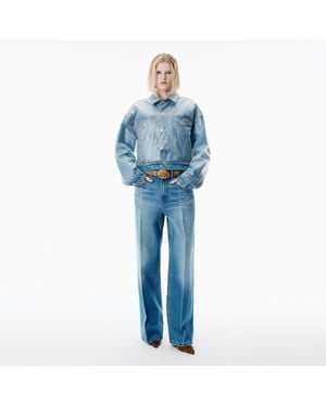 Alexander Wang Vintage-Effect Marbled Layered Trucker Jacket - Blue