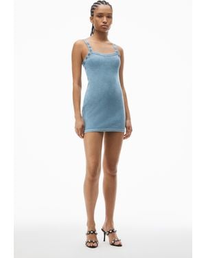 Alexander Wang Minidress In Waffle-knit Cotton Stretch - Blue