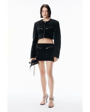Alexander Wang Black Bubble Grain Velvet Cropped Jacket