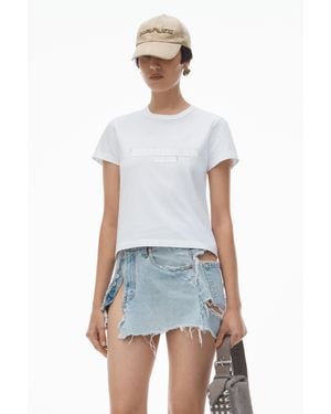 Alexander Wang Distressed Logo Shrunken Tee In Cotton Jersey - White