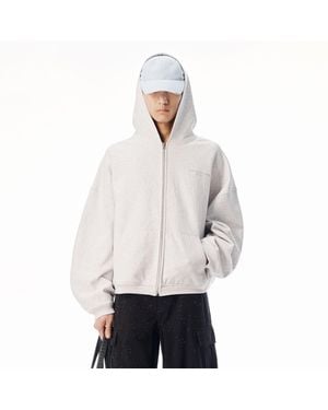 Alexander Wang Crystal Embellished Oversized Zip-Up Hoodie - White