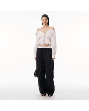 Alexander Wang Mid-Rise Pleated Wide-Leg Pant With Logo Elastic Waist - Black