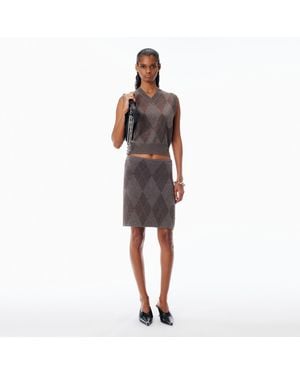 Alexander Wang Crystal Hotfix Argyle Wool-Blend Tennis Skirt - Red
