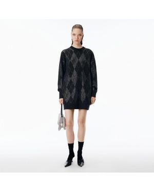 Alexander Wang Crystal Hotfix Argyle Wool-Blend Dress - Black
