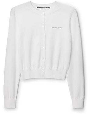 Alexander Wang Crystal Hotfix Logo Cardigan - White
