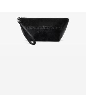 Alexander Wang Punch Wristlet Strap Pouch In Crackle Patent Leather - Black