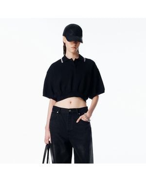 Alexander Wang Cropped Cinched Cotton Polo - Blue