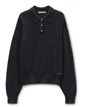 Alexander Wang Ls Polo With Knit Logo Patch - Black