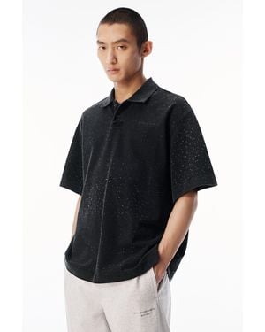 Alexander Wang Short Sleeve Polo Tee W/ Allover Hotfix - Black