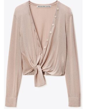 Alexander Wang Crystal Hotfix Knotted Deep V-Neck Cardigan - Natural