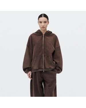 Alexander Wang All-Over Crystal Oversized Zip Up Hoodie - Brown