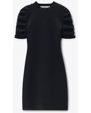 Alexander Wang Ruched Logo Short Sleeve Mini Dress - Black
