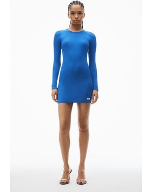 Alexander Wang Long Sleeve Loungewear Dress In Ribbed Cotton Jersey - Blue