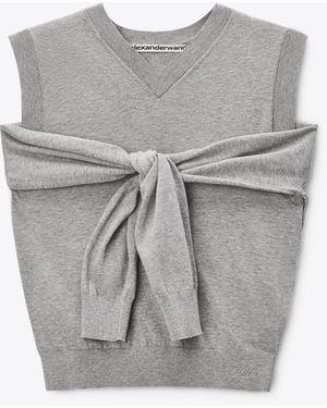 Alexander Wang Layered V-Neck Vest With Tie-Front Cardigan Detail - Grey