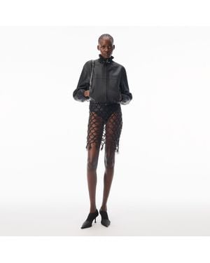 Alexander Wang Cropped Leather Jacket With Gathered Collar - Black