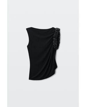 Alexander Wang Sleeveless Top W/ Hotfix Twist Drape - Black