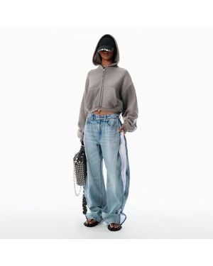 Alexander Wang Bleach Denim And Mesh Zipper Pant - Blue