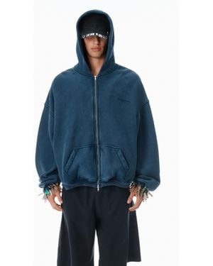 Alexander Wang Navy Cotton Logo Zip-up Hoodie - Blue