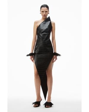 Alexander Wang Pointed Minidress In Croc-embossed Leather - Black