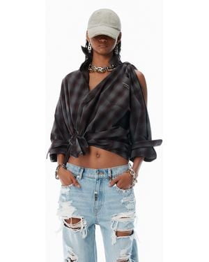 Alexander Wang Red Plaid Asymmetric Button Up Shirt - Black