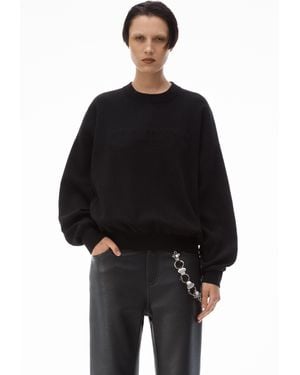 Alexander Wang Logo Embossed Ribbed Pullover In Soft Chenille - Black