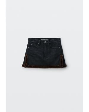 Alexander Wang Denim Mini Skirt W/ Faux Fur Trim - Black