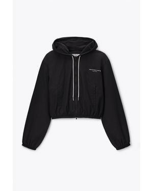 Alexander Wang Crystal Hotfix Drawcord Shrunken Hoodie Jacket - Black