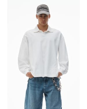 Alexander Wang Men's Long-sleeve Polo Tee In Cotton Jersey - White