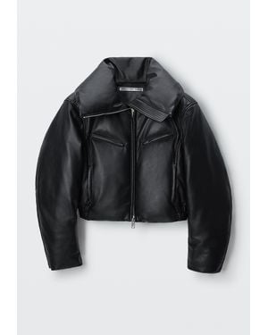 Alexander Wang Leather Funnel-Neck Puffer Jacket - Black