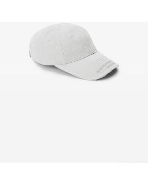 Alexander Wang Crystal Hotfix Distressed Baseball Cap - White