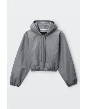 Alexander Wang Crystal Hotfix Drawcord Shrunken Hoodie Jacket - Gray