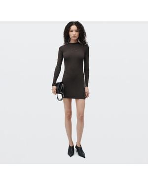 Alexander Wang Textured Logo Long Sleeve Crewneck Dress - Black