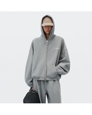 Alexander Wang Logo Print Oversized Zip-Up Hoodie - Grey