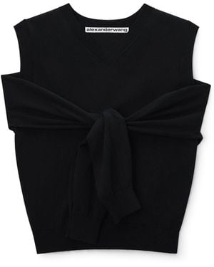 Alexander Wang Layered V-Neck Vest With Tie-Front Cardigan Detail - Black