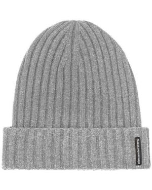 Alexander Wang Ribbed Beanie With Logo Flag Tag - Gray